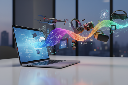 artículos de alta calidad, saliendo de una laptop